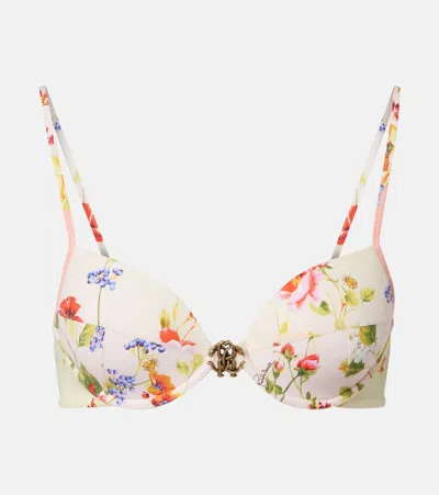 Roberto Cavalli Floral Print Detail Bikini Top In Pink