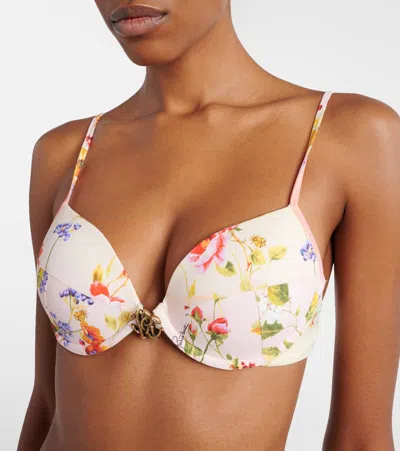 Roberto Cavalli Floral Print Detail Bikini Top In Pink