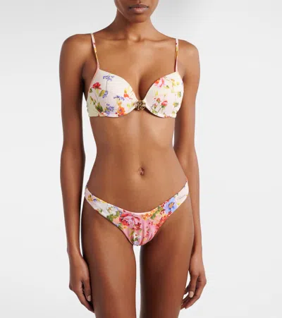 Roberto Cavalli Floral Print Detail Bikini Top In Pink