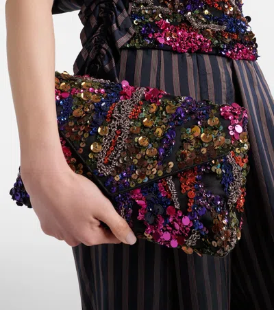 Dries Van Noten Envelope Medium Sequined Satin Clutch In Multi