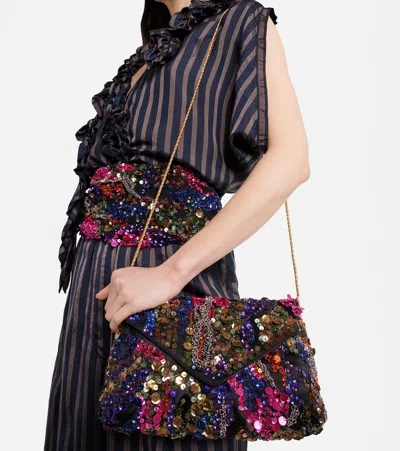 Dries Van Noten Envelope Medium Sequined Satin Clutch In Multi
