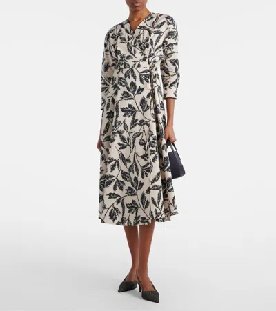 Max Mara Floral-print Cotton-poplin Wrap Dress In Multi