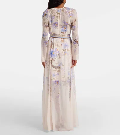 Zimmermann Luna Belted Printed Silk Satin-trimmed Chiffon Maxi Dress In Multi