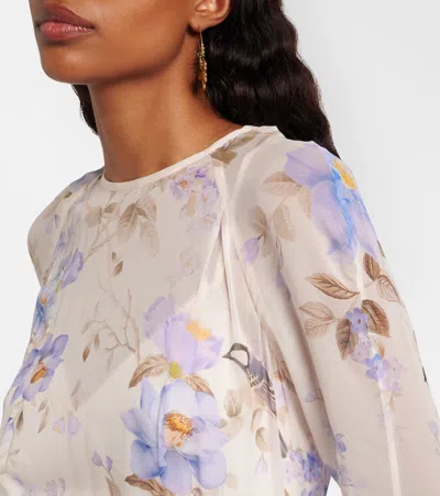Zimmermann Luna Belted Printed Silk Satin-trimmed Chiffon Maxi Dress In Multi