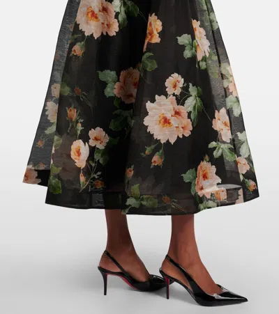 Zimmermann Luna Floral-print Linen And Silk-blend Midi Dress In Black