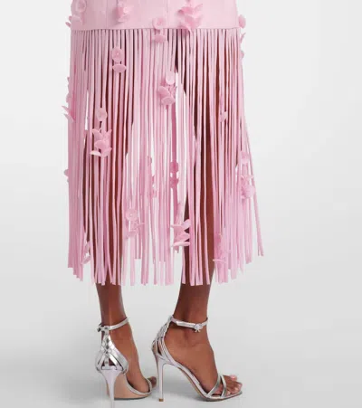 Simkhai Juliana Embellished Fringed Linen-blend Midi Dress In Pink