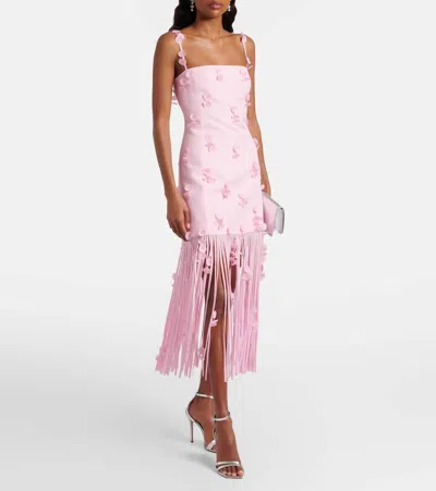 Simkhai Juliana Embellished Fringed Linen-blend Midi Dress In Pink