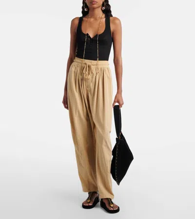 Isabel Marant Inaya High Waist Gathered Straight Leg Pants In Brown