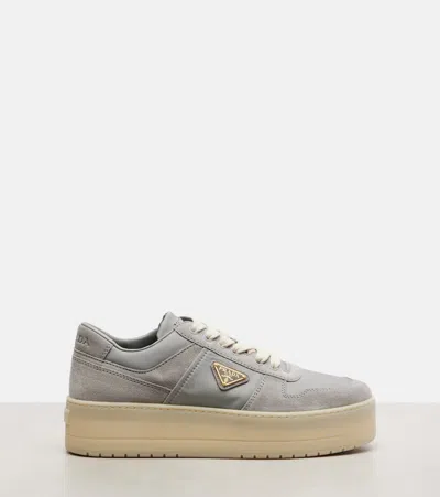 Prada Downtown Bold Suede Platform Sneakers In Gray