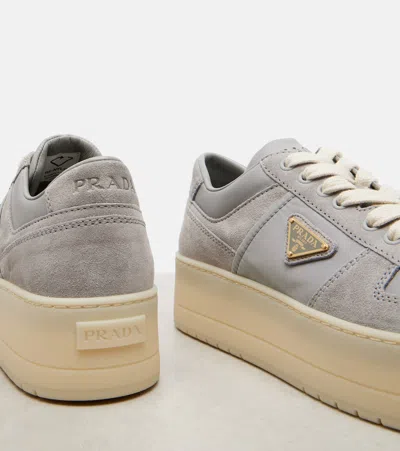 Prada Downtown Bold Suede Platform Sneakers In Gray