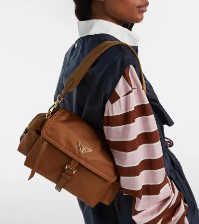 Prada Explore Medium Re-nylon Shoulder Bag In Brown
