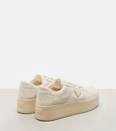Prada Sand Fabric And Suede Downtown Bold Sneakers In White