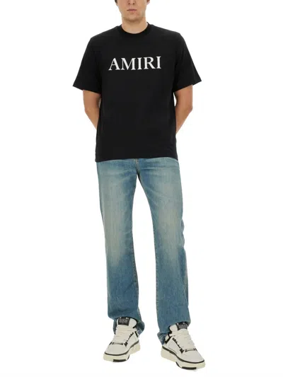 Amiri Men Black Crewneck T-shirt With Logo Lettering Print On The Front In Cotton Man In Black