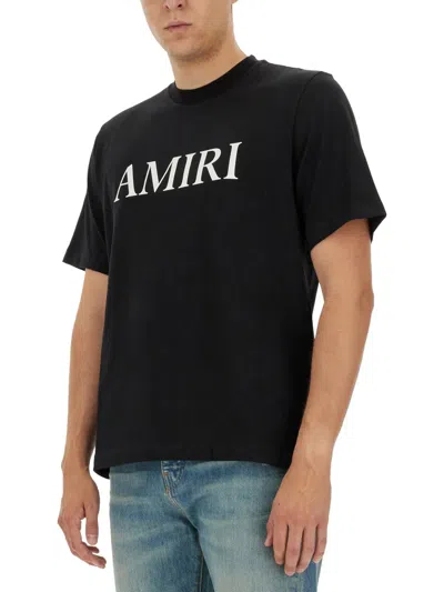 Amiri Men Black Crewneck T-shirt With Logo Lettering Print On The Front In Cotton Man In Black
