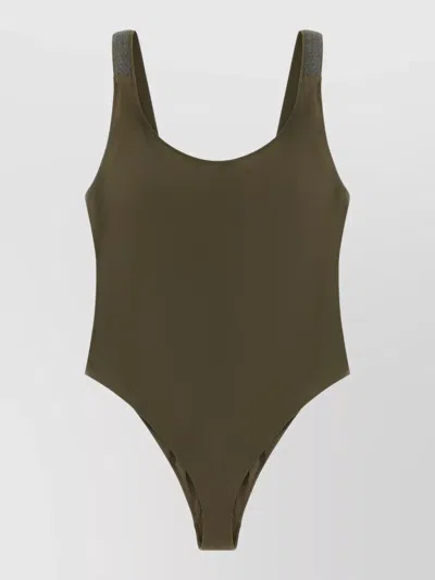 Brunello Cucinelli One Piece Swimsuit Scoop Neckline High Cut In Green