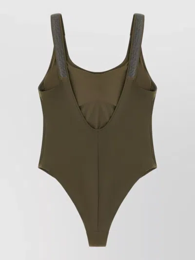 Brunello Cucinelli One Piece Swimsuit Scoop Neckline High Cut In Green