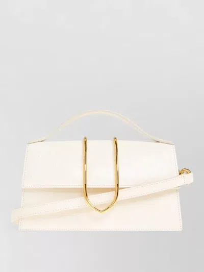 Jacquemus Structured Rectangular Handbag With Off-white Ostrich Effect In White