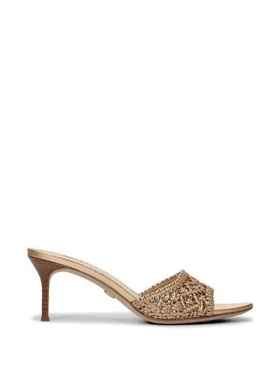 Veronica Beard 70mm Tia Macrame Metallic Leather Sandals In Gold