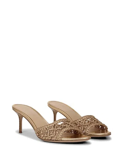 Veronica Beard 70mm Tia Macrame Metallic Leather Sandals In Gold