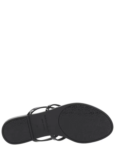 Dolce & Gabbana Black Thong Sandals With Logo Plaque On The Front In Rubber Woman