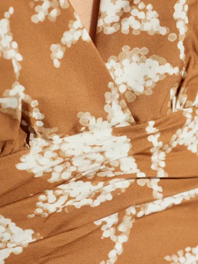 Max Mara Halterneck Printed Cotton Midi Dress In Brown