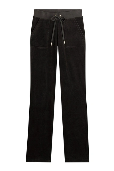 Juicy Couture Straight Leg Velour Track Pants In Black