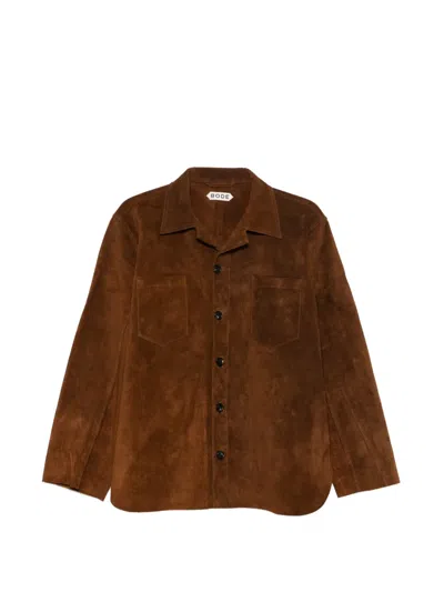 Bode Patch Pocket Suede Overshirt In Brown