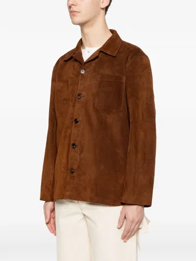Bode Patch Pocket Suede Overshirt In Brown