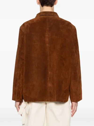 Bode Patch Pocket Suede Overshirt In Brown