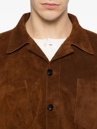 Bode Patch Pocket Suede Overshirt In Brown
