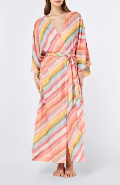 Papinelle Sophie Stripe Maxi Kimono Robe In Multi