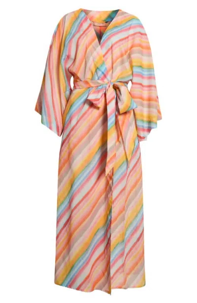 Papinelle Sophie Stripe Maxi Kimono Robe In Multi
