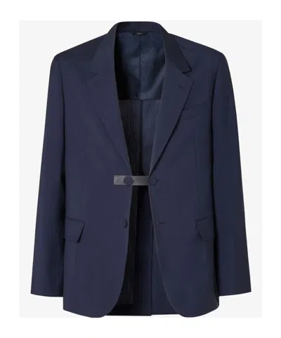 Fendi Dark Blue Wool Canvas Blazer In Blue