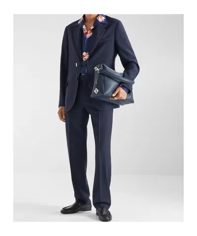 Fendi Dark Blue Wool Canvas Blazer In Blue