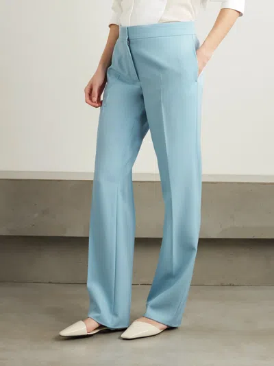 Stella Mccartney Satin Dropped Waist Straight Wide Leg Pants In Blue
