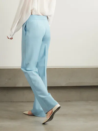 Stella Mccartney Satin Dropped Waist Straight Wide Leg Pants In Blue