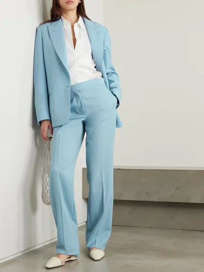 Stella Mccartney Satin Dropped Waist Straight Wide Leg Pants In Blue
