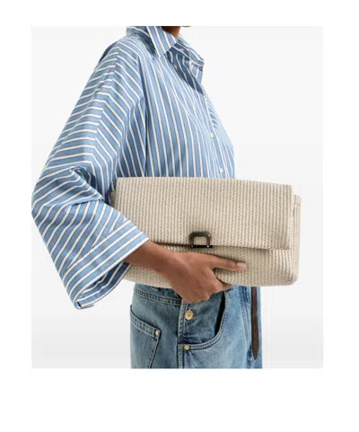 Brunello Cucinelli Sartorial Clutch Bag In Techno Raffia In Blue