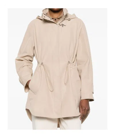 Fay Hooded Midi Parka Coat Drawstring Waist In Brown