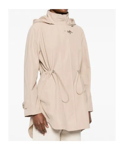 Fay Hooded Midi Parka Coat Drawstring Waist In Brown