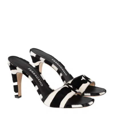 Ferragamo Tatiana Zebra Print High-heeled Sandals In Black