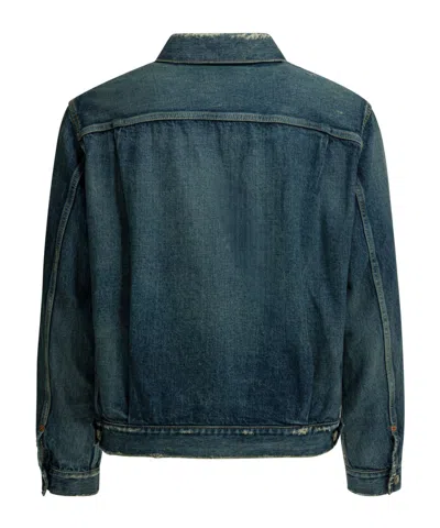 Sacai Checked-lining Denim Jacket In Green