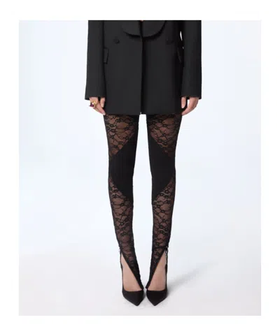 Nina Ricci Patchwork Leggings Lace Panels Sheer Waistband In Black
