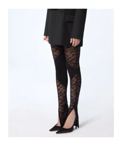 Nina Ricci Patchwork Leggings Lace Panels Sheer Waistband In Black
