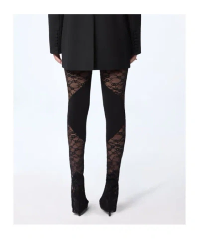 Nina Ricci Patchwork Leggings Lace Panels Sheer Waistband In Black