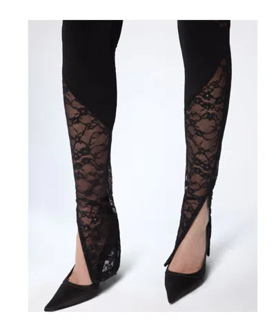 Nina Ricci Patchwork Leggings Lace Panels Sheer Waistband In Black