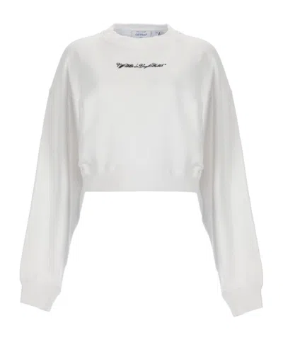 Off-white Neutral Script Logo Graphic Cotton Sweatshirt In White