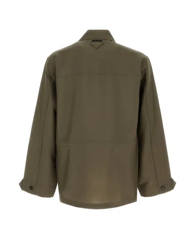 Prada Mohair Blend Jacket Long Sleeves Point Collar In Green