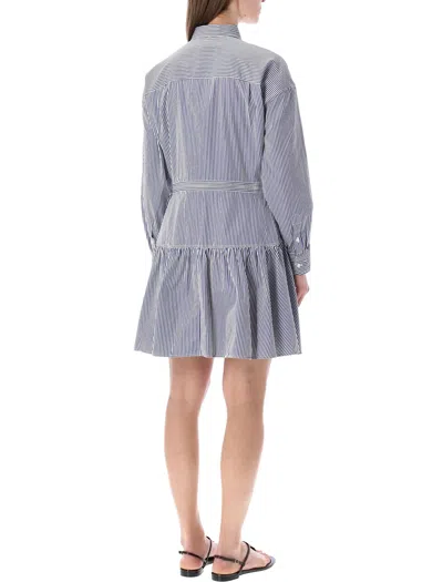 Polo Ralph Lauren Striped Ruffle Midi Shirt Dress In Black