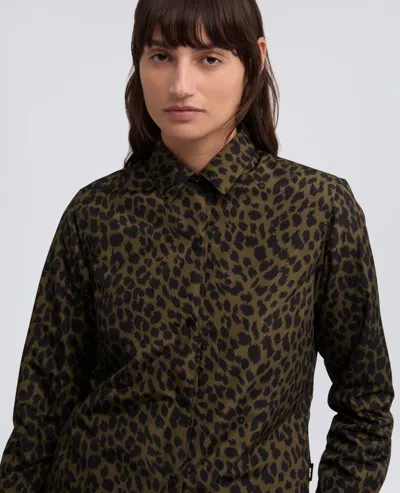 Aspesi Long Sleeve Collared Animal Print Shirt In Brown